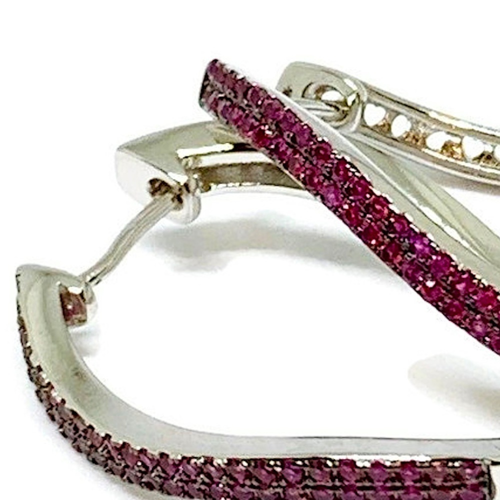 Purple Twist Cz Silver Plated Hoops Earrings - Picture 3 of 3